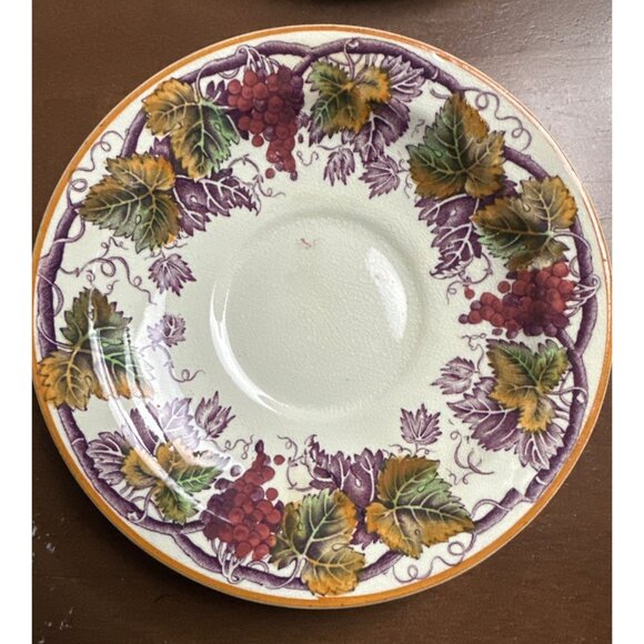 Festive Wood & Sons Saucer Plates England VINE Pattern Colorful Grapes Leaves - Picture 14 of 15